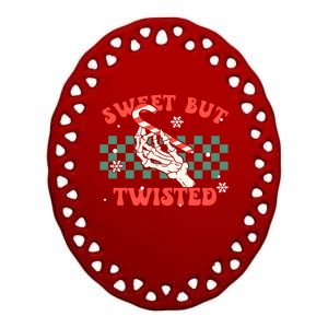 Sweet But Twisted Skeleton Hand Groovy Retro Christmas Xmas Gift Ceramic Oval Ornament