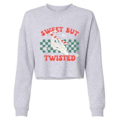 Sweet But Twisted Skeleton Hand Groovy Retro Christmas Xmas Gift Cropped Pullover Crew