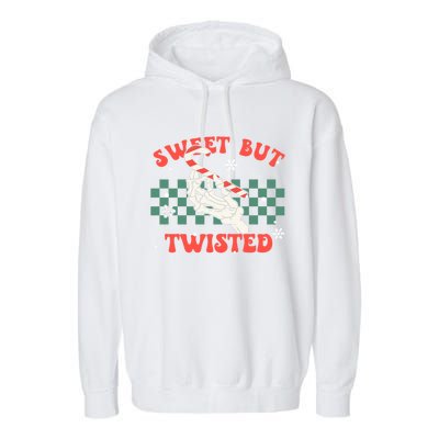 Sweet But Twisted Skeleton Hand Groovy Retro Christmas Xmas Gift Garment-Dyed Fleece Hoodie