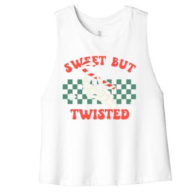 Sweet But Twisted Skeleton Hand Groovy Retro Christmas Xmas Gift Women's Racerback Cropped Tank