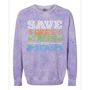 Save Bees Trees And Seas Earth Day Environmentalist Ocean Colorblast Crewneck Sweatshirt