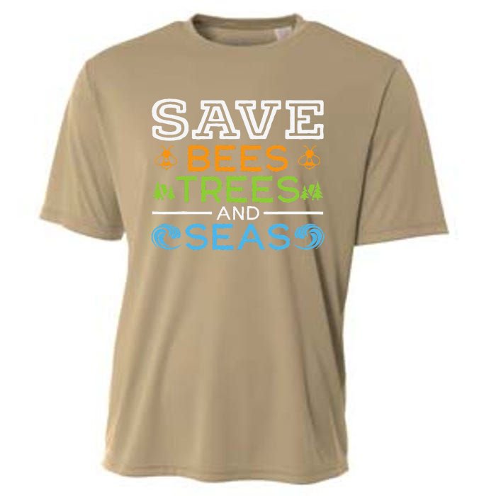 Save Bees Trees And Seas Earth Day Environmentalist Ocean Cooling Performance Crew T-Shirt