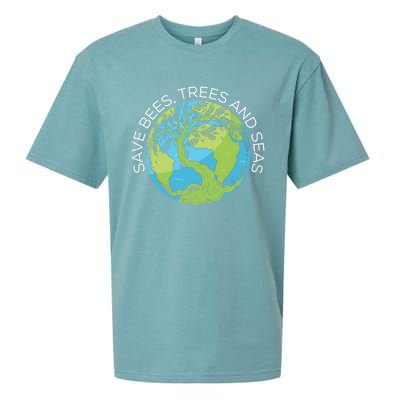 Save Bees Trees And Seas Climate Change Gift Sueded Cloud Jersey T-Shirt