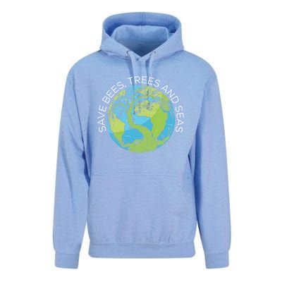 Save Bees Trees And Seas Climate Change Gift Unisex Surf Hoodie