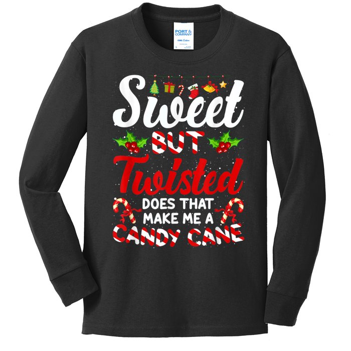 Sweet But Twisted Candy Cane Christmas Matching Kids Long Sleeve Shirt