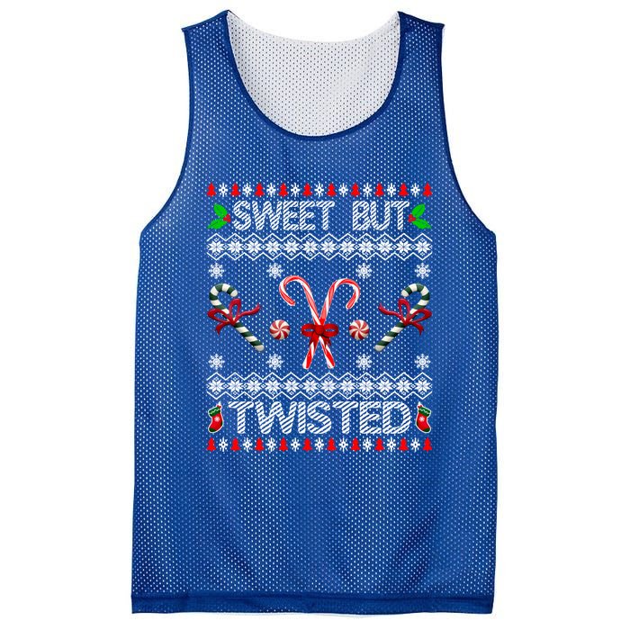 Sweet But Twisted Ugly Christmas Candy Cane Gift Mesh Reversible Basketball Jersey Tank