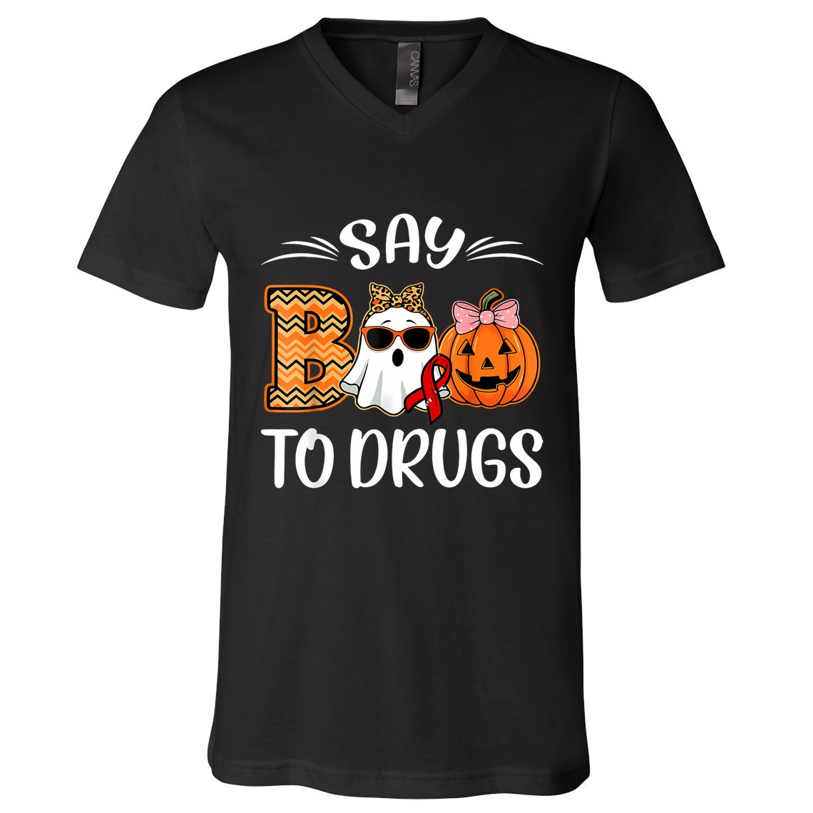 Say Boo To Drugs Red Ribbon Week Awareness Funny Halloween V-Neck T-Shirt