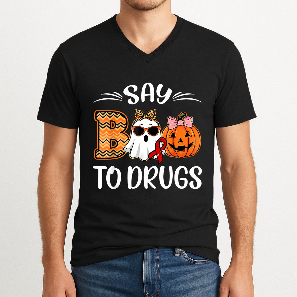 Say Boo To Drugs Red Ribbon Week Awareness Funny Halloween V-Neck T-Shirt