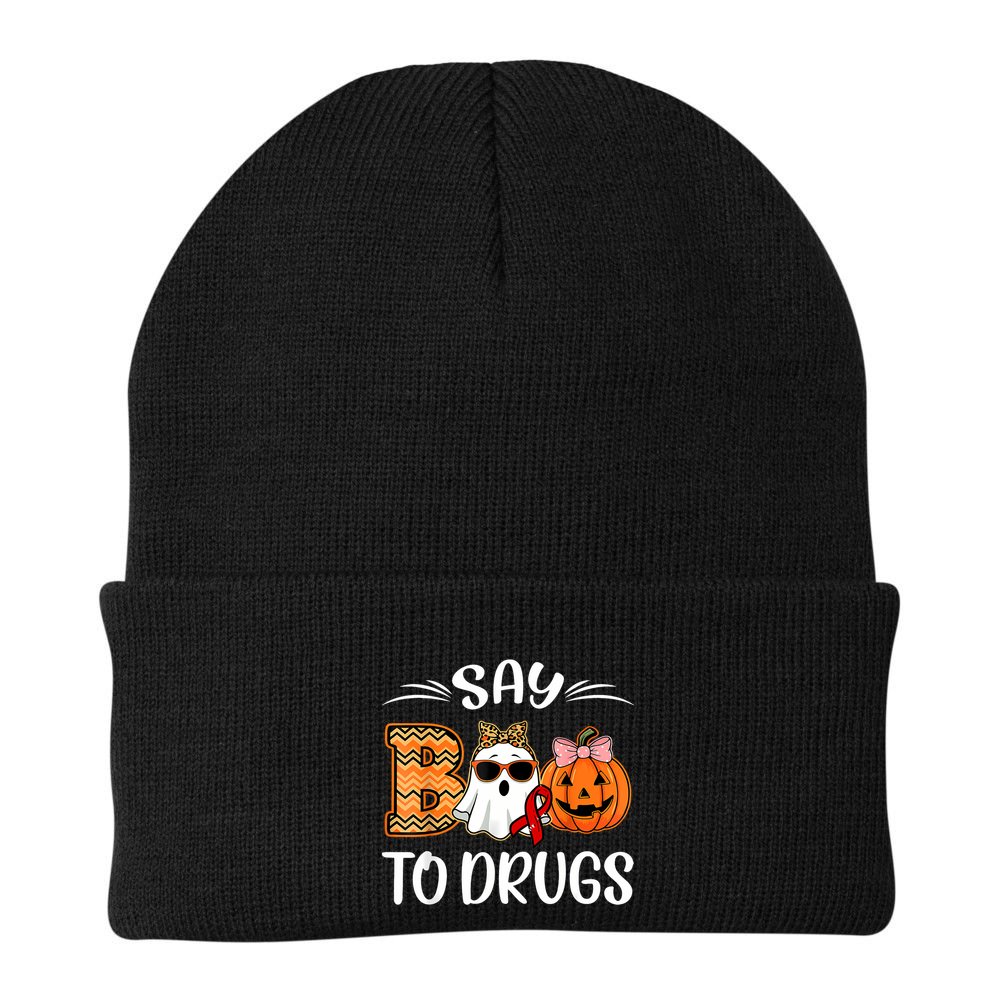 Say Boo To Drugs Red Ribbon Week Awareness Funny Halloween Beanie