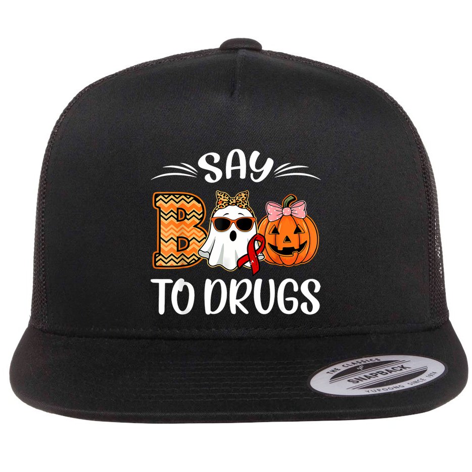 Say Boo To Drugs Red Ribbon Week Awareness Funny Halloween Flat Bill Trucker Hat