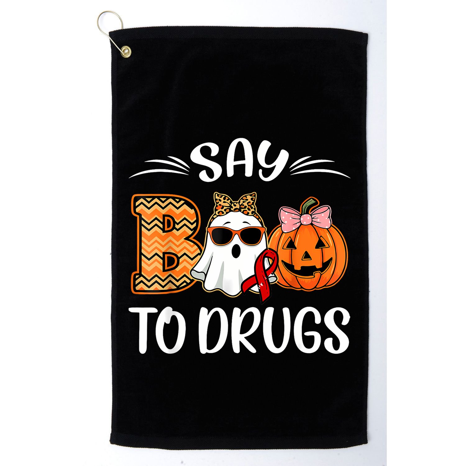 Say Boo To Drugs Red Ribbon Week Awareness Funny Halloween Golf Towel