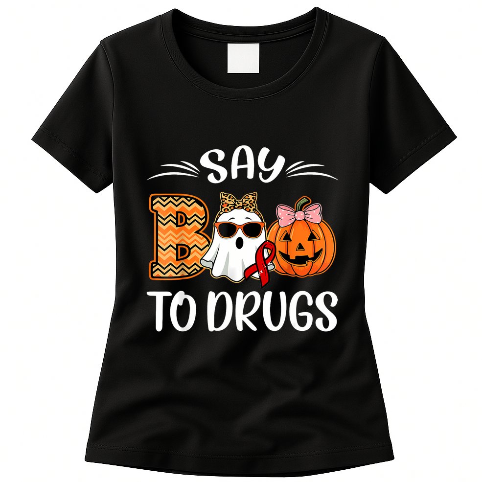 Say Boo To Drugs Red Ribbon Week Awareness Funny Halloween Womens T-Shirt