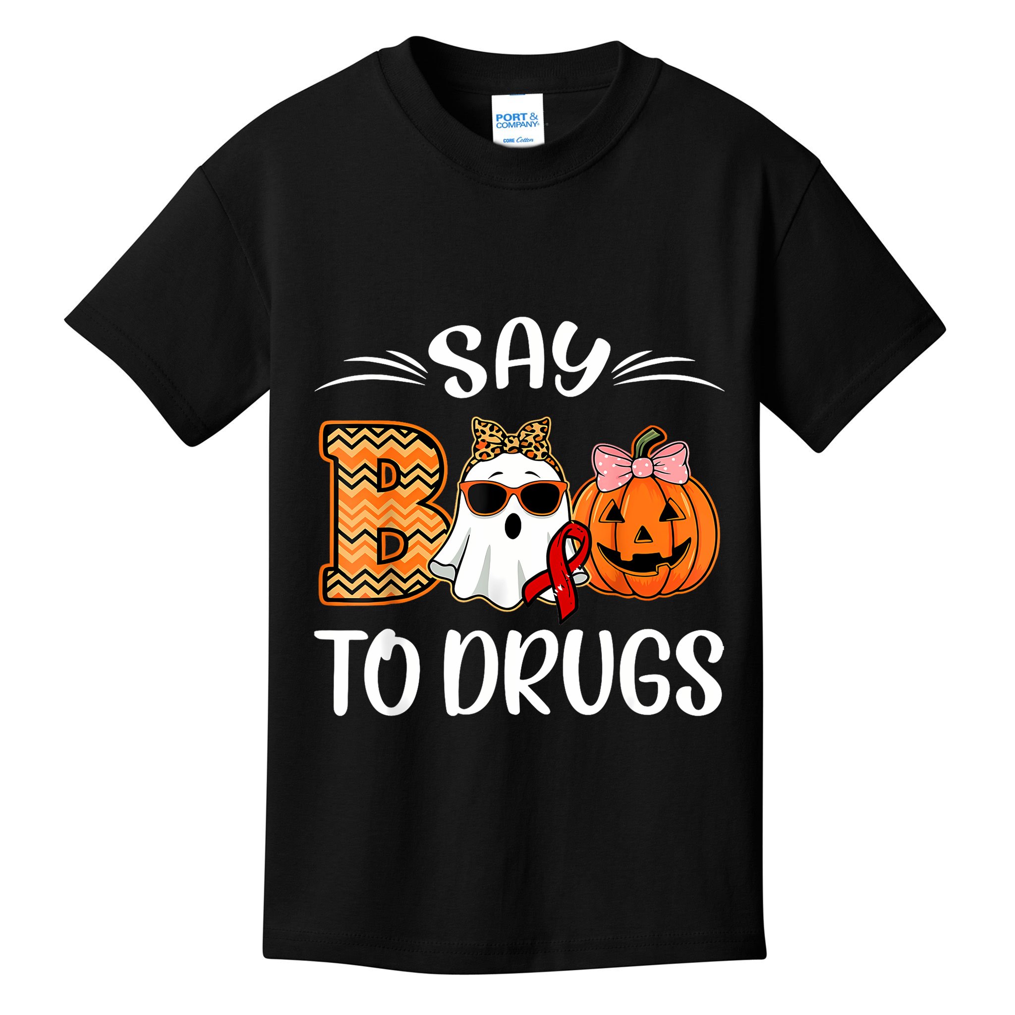Say Boo To Drugs Red Ribbon Week Awareness Funny Halloween Kids T-Shirt