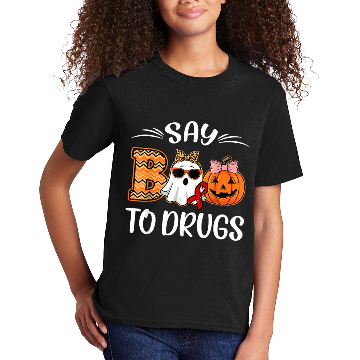 Say Boo To Drugs Red Ribbon Week Awareness Funny Halloween Kids T-Shirt