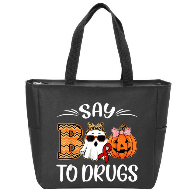 Say Boo To Drugs Red Ribbon Week Awareness Funny Halloween Zip Tote Bag