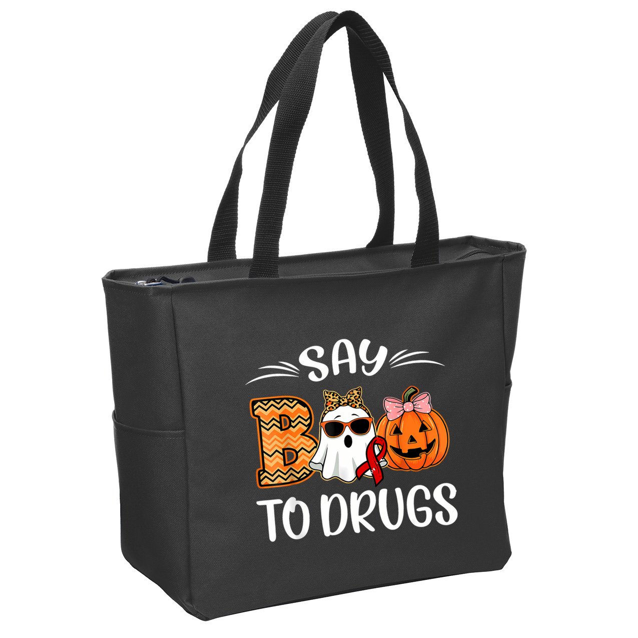 Say Boo To Drugs Red Ribbon Week Awareness Funny Halloween Zip Tote Bag