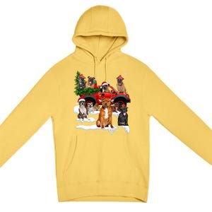 Staffordshire Bull Terrier Red Truck Christmas Tree Santa Gift Premium Pullover Hoodie