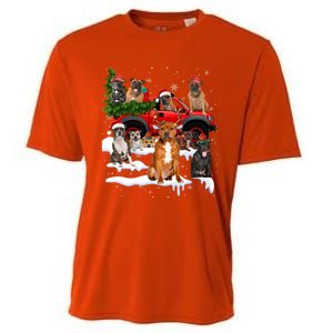 Staffordshire Bull Terrier Red Truck Christmas Tree Santa Gift Cooling Performance Crew T-Shirt