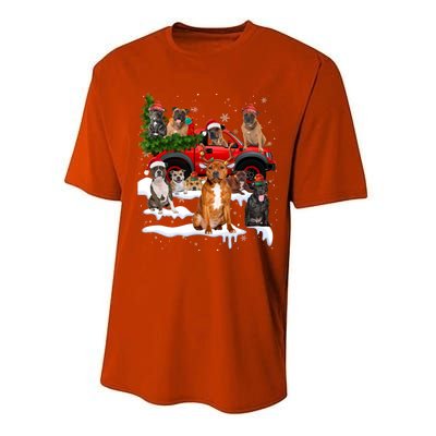 Staffordshire Bull Terrier Red Truck Christmas Tree Santa Gift Performance Sprint T-Shirt