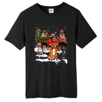 Staffordshire Bull Terrier Red Truck Christmas Tree Santa Gift Tall Fusion ChromaSoft Performance T-Shirt