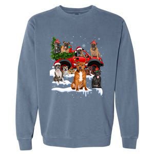 Staffordshire Bull Terrier Red Truck Christmas Tree Santa Gift Garment-Dyed Sweatshirt