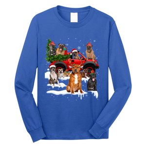 Staffordshire Bull Terrier Red Truck Christmas Tree Santa Gift Long Sleeve Shirt