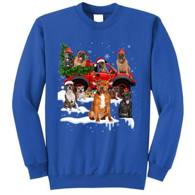 Staffordshire Bull Terrier Red Truck Christmas Tree Santa Gift Sweatshirt