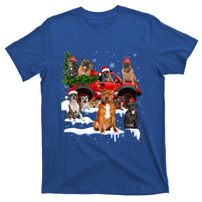 Staffordshire Bull Terrier Red Truck Christmas Tree Santa Gift T-Shirt