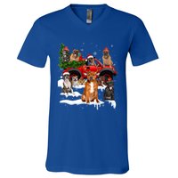 Staffordshire Bull Terrier Red Truck Christmas Tree Santa Gift V-Neck T-Shirt