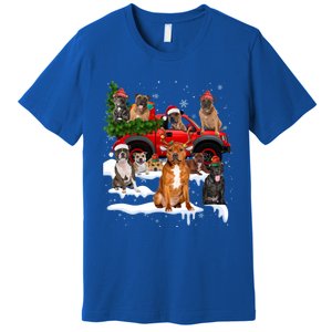 Staffordshire Bull Terrier Red Truck Christmas Tree Santa Gift Premium T-Shirt