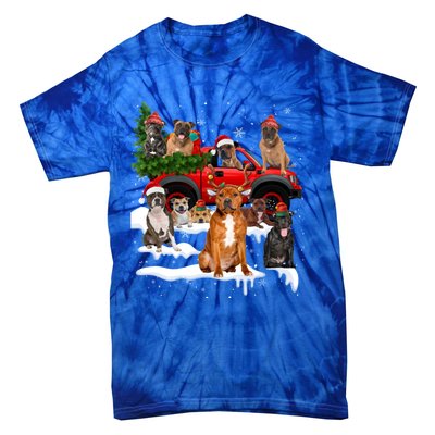 Staffordshire Bull Terrier Red Truck Christmas Tree Santa Gift Tie-Dye T-Shirt