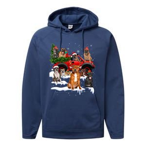 Staffordshire Bull Terrier Red Truck Christmas Tree Santa Gift Performance Fleece Hoodie