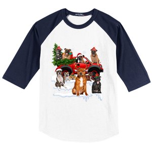 Staffordshire Bull Terrier Red Truck Christmas Tree Santa Gift Baseball Sleeve Shirt