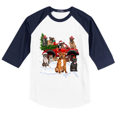 Staffordshire Bull Terrier Red Truck Christmas Tree Santa Gift Baseball Sleeve Shirt