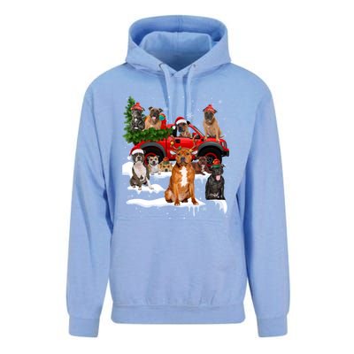 Staffordshire Bull Terrier Red Truck Christmas Tree Santa Gift Unisex Surf Hoodie