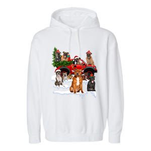 Staffordshire Bull Terrier Red Truck Christmas Tree Santa Gift Garment-Dyed Fleece Hoodie