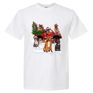 Staffordshire Bull Terrier Red Truck Christmas Tree Santa Gift Garment-Dyed Heavyweight T-Shirt