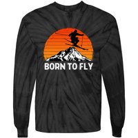 Sunset Born To Ply Skiing Lover Gifts For Skier Tie-Dye Long Sleeve Shirt