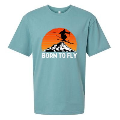 Sunset Born To Ply Skiing Lover Gifts For Skier Sueded Cloud Jersey T-Shirt