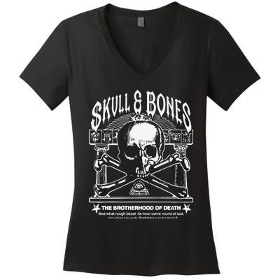 Skull Bones The Brotherhood Of Death Women's V-Neck T-Shirt