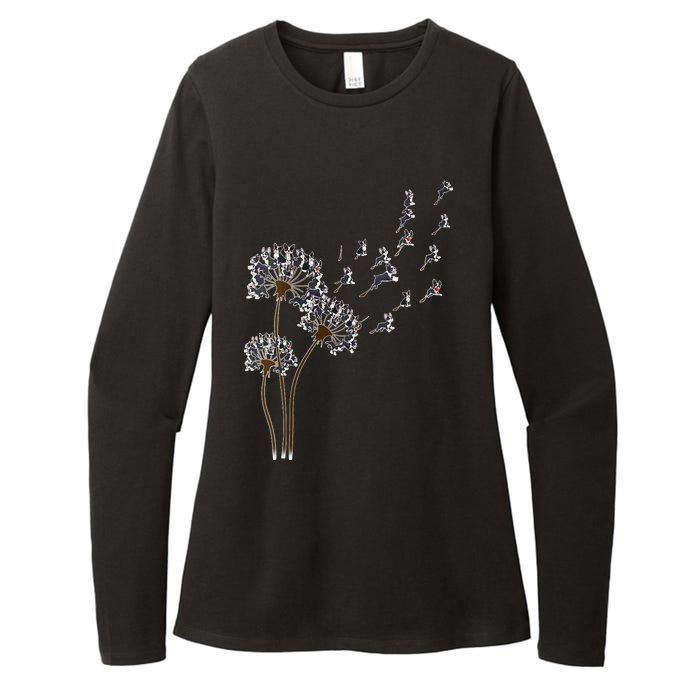 S Boston Terrier Flower Fly Dandelion Boston Terrier Funny Dog V Neck Womens CVC Long Sleeve Shirt