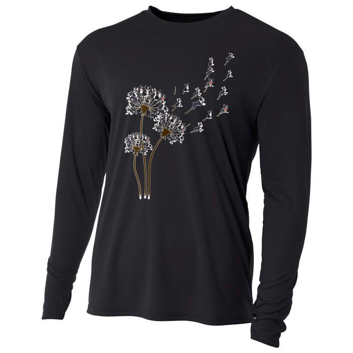 S Boston Terrier Flower Fly Dandelion Boston Terrier Funny Dog V Neck Cooling Performance Long Sleeve Crew