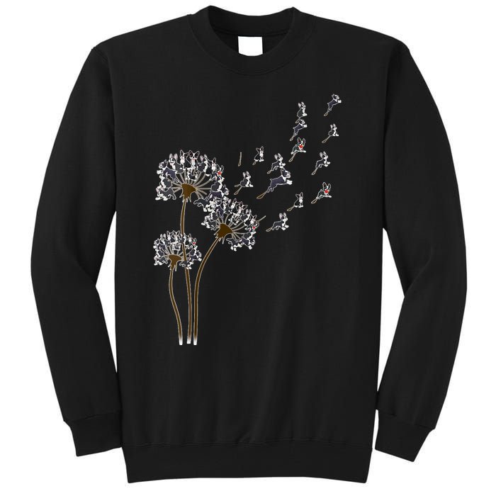 S Boston Terrier Flower Fly Dandelion Boston Terrier Funny Dog V Neck Tall Sweatshirt