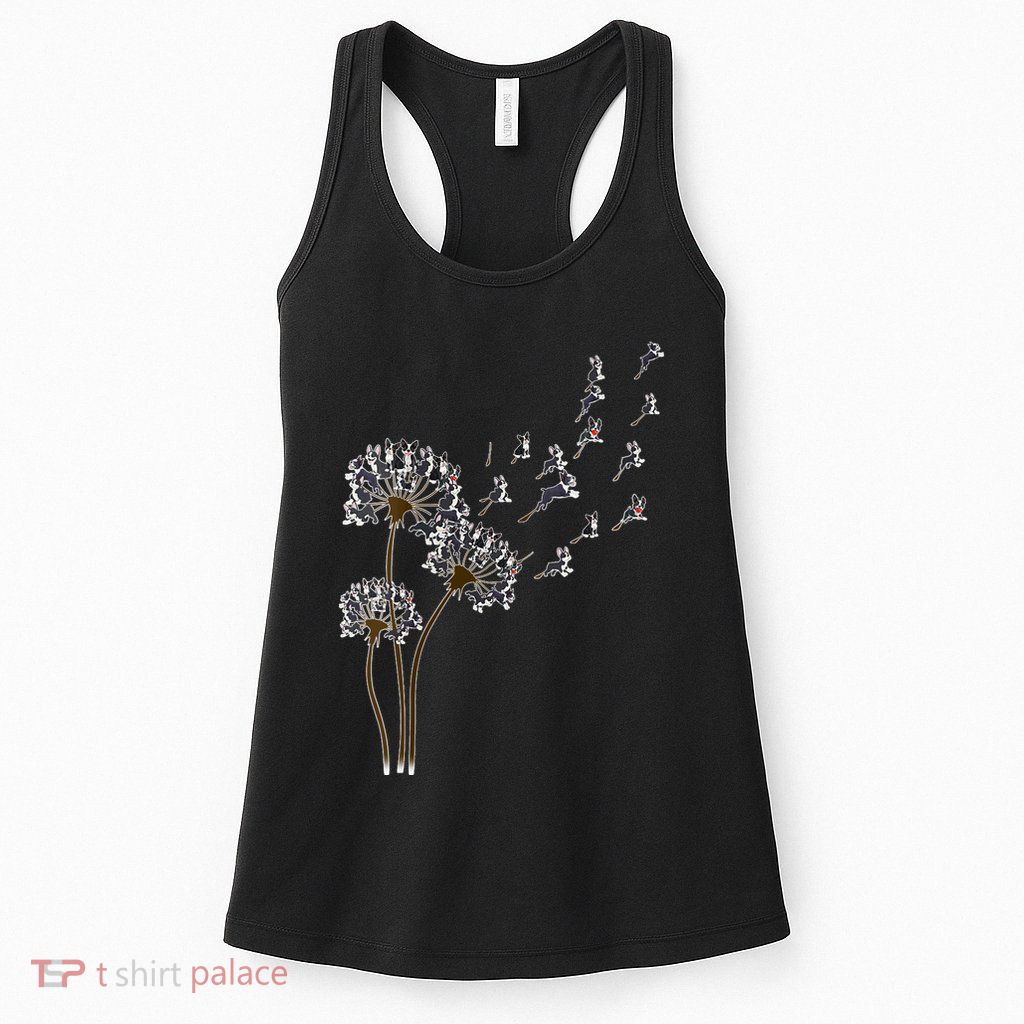 S Boston Terrier Flower Fly Dandelion Boston Terrier Funny Dog V Neck Womens Tank Top