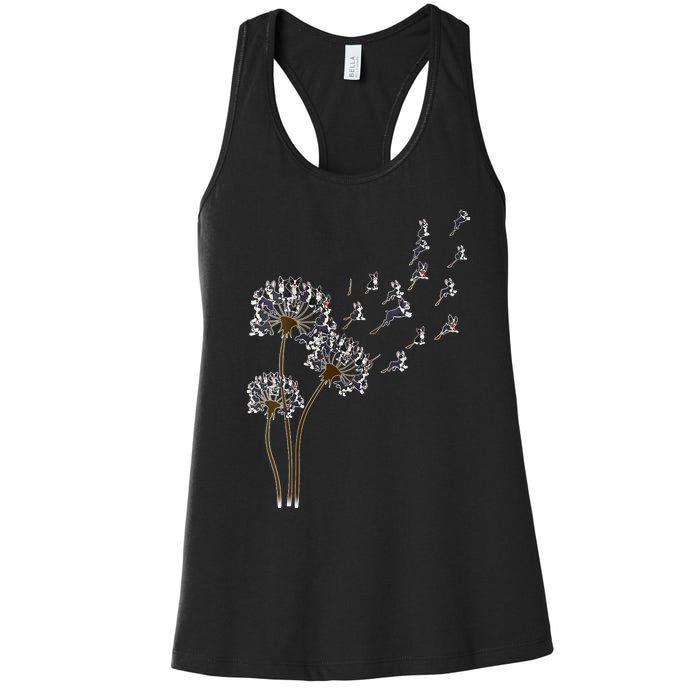 S Boston Terrier Flower Fly Dandelion Boston Terrier Funny Dog V Neck Women's Racerback Tank