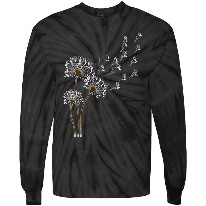 S Boston Terrier Flower Fly Dandelion Boston Terrier Funny Dog V Neck Tie-Dye Long Sleeve Shirt