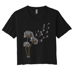 S Boston Terrier Flower Fly Dandelion Boston Terrier Funny Dog V Neck Women's Crop Top Tee