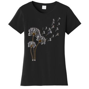 S Boston Terrier Flower Fly Dandelion Boston Terrier Funny Dog V Neck Women's T-Shirt