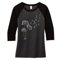 S Boston Terrier Flower Fly Dandelion Boston Terrier Funny Dog V Neck Women's Tri-Blend 3/4-Sleeve Raglan Shirt