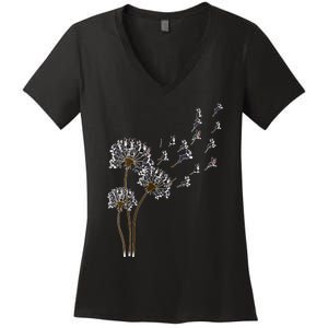 S Boston Terrier Flower Fly Dandelion Boston Terrier Funny Dog V Neck Women's V-Neck T-Shirt